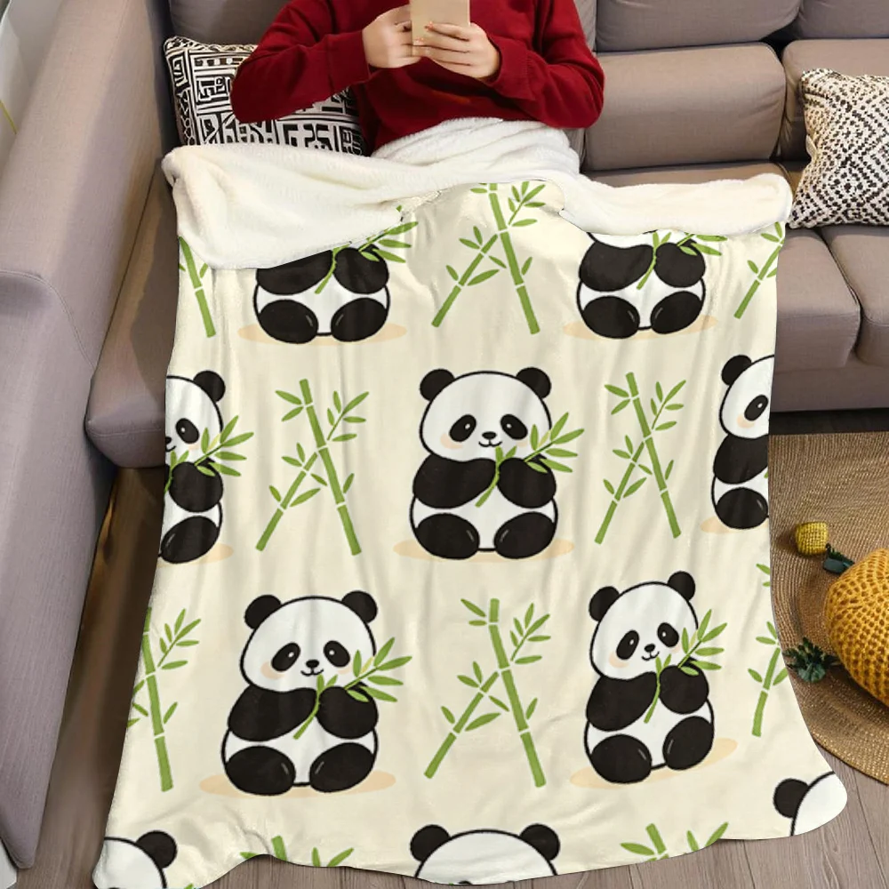 Cute Giant Panda Bamboo Flannel Blanket Warm Soft Halloween Christmas All-Season Couch Decorative Cozy Warm Gift