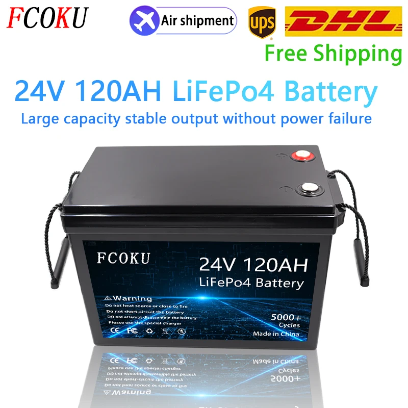 

New 24V 120Ah Lithium Iron Phosphate Battery Pack,For Searchlight, Inverter,Golf Cart Emergency Lighting Standby LiFePO4 Battery