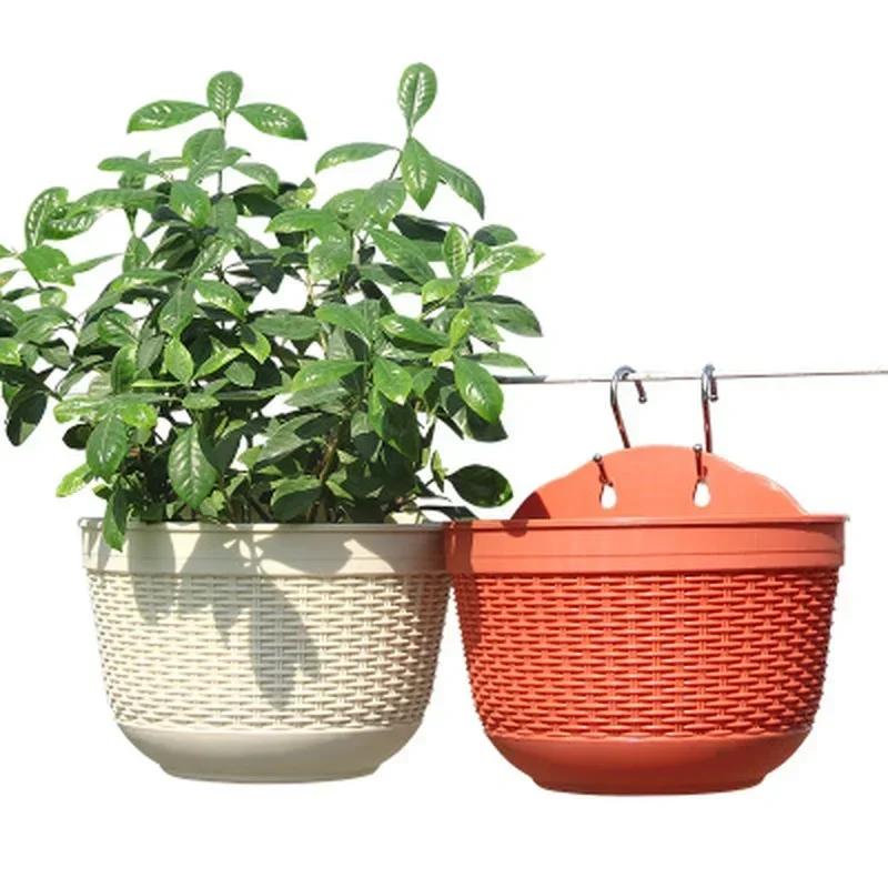 Imitation Rattan Weaving Creative Flower Planter Garden Pot Flowerpot Wall Hanging Plant Grow Basin Baskets Yard Balcony