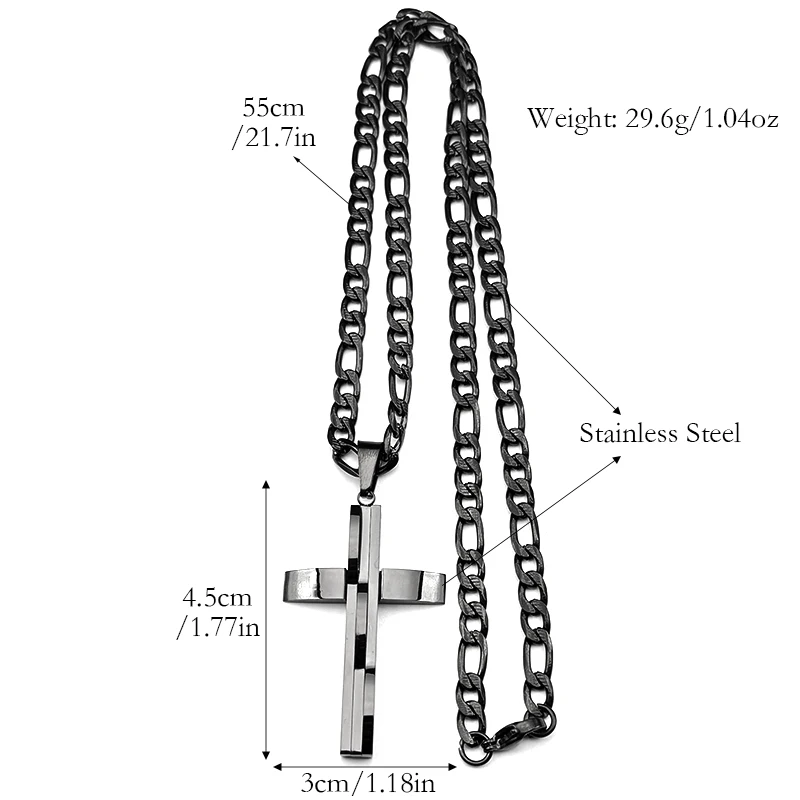 Hip Hop Christian Religion Cross Pendant Necklace for Men Stainless Steel Black Color Amulet Chain Necklace Jewelry Gift