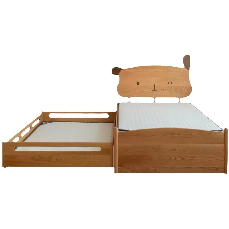 

North American oak children's bed cartoon simple multi-functional double-layer mother and child bed