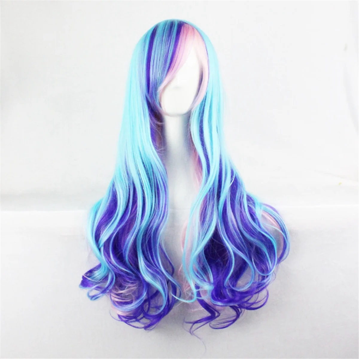 70cm Colorful Rainbow Long Curly Synthetic Hair Women'S Wig Hairpiece False Hair Cosplay Wigs for Women