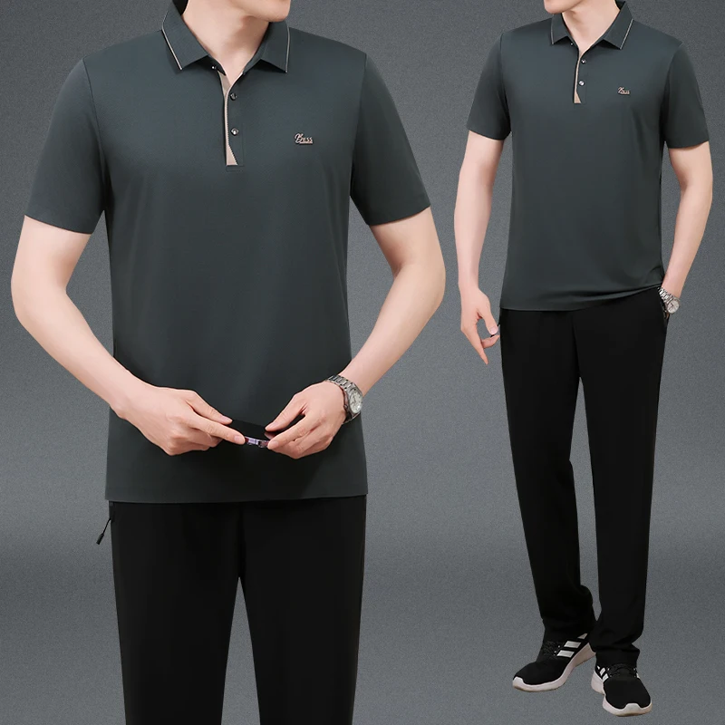 

Men's ort Sve T-irt Ice Silk Loose Casual Midlife Summer New Arrival Dad's Wardrobe f Sve Body Tee