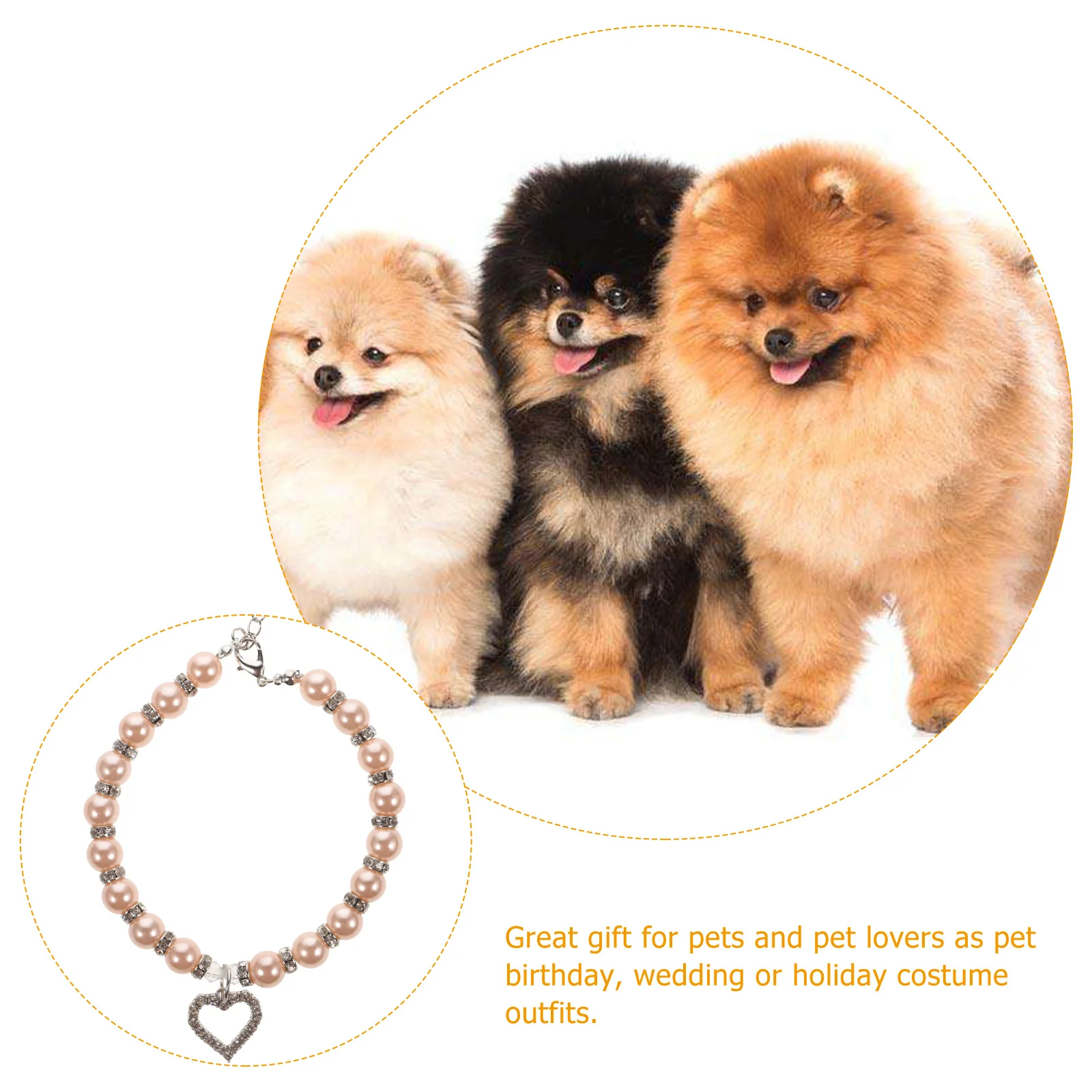 

Pet Pearl Necklace Pink Size M Crystal Heart Adjustable Jewelry Clasp Bling Dog Cat Necklace for Costume Photo
