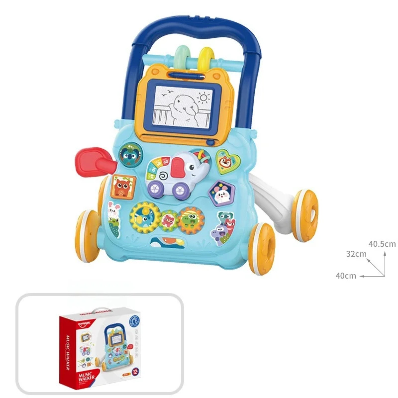 6-15 Months Baby Walker Cartoon Push Toy with Music & Drawing Board Early Learning Activity Walker Infant Gift