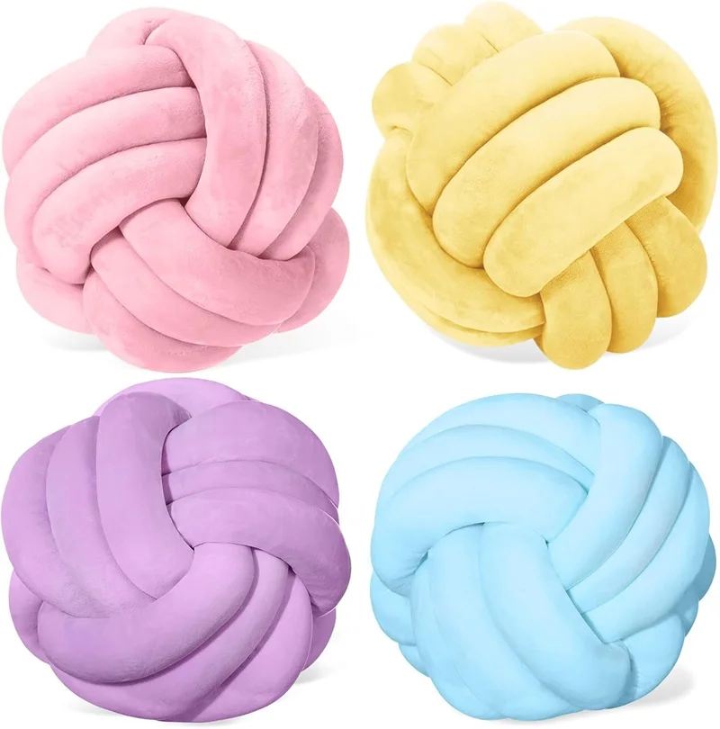 Lilac Yellow Blue Throw Pillow Soft Handmade Knotted Plush Cushion Home Decorative Sofa Bedroom Christmas Gift Knot Pillow