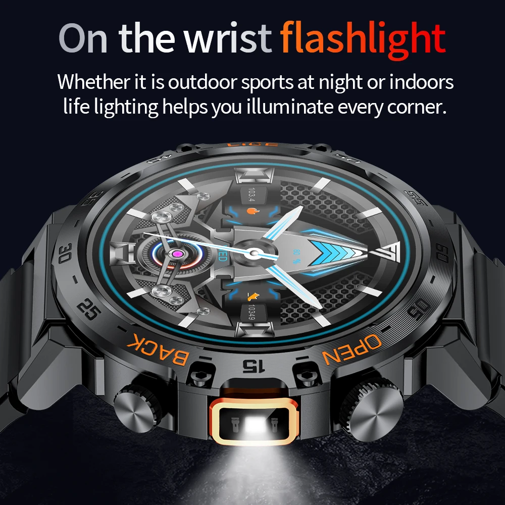 LIGE 2025 Outdoor Military Flashlight Smart Watch Man 1.53