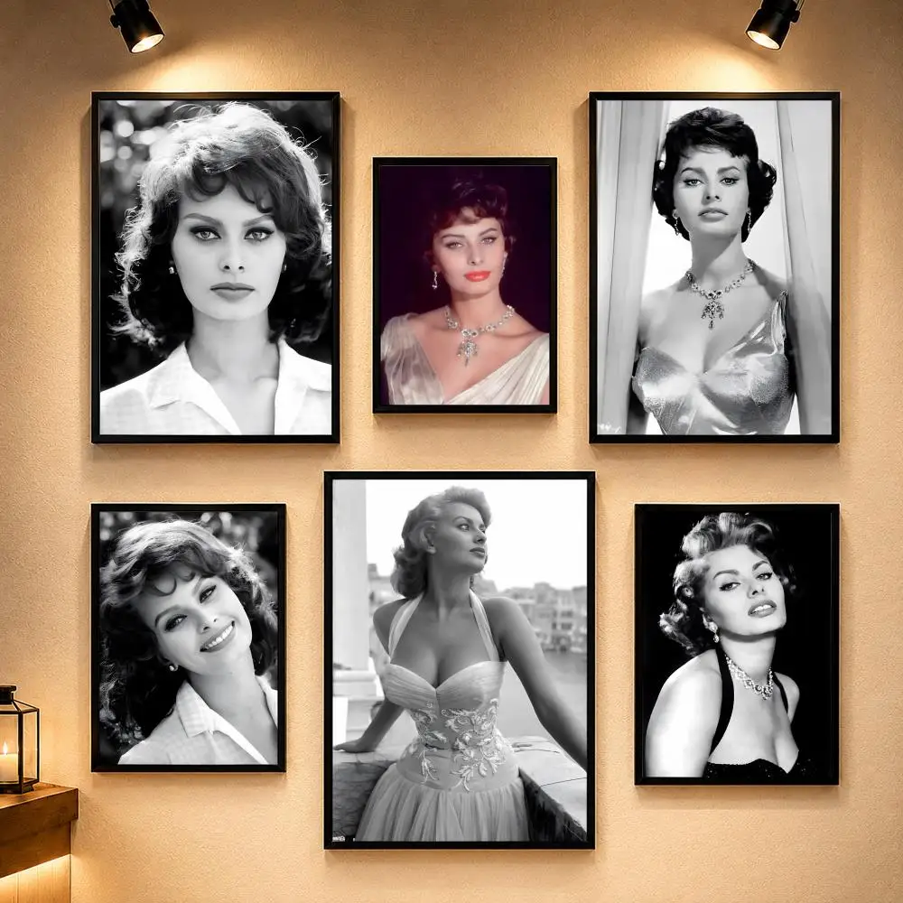 Classic Actress S-Sophia LorenS Poster Vintage Retro Anime Poster Stickers Peel and Stick Wall Art Home Decor
