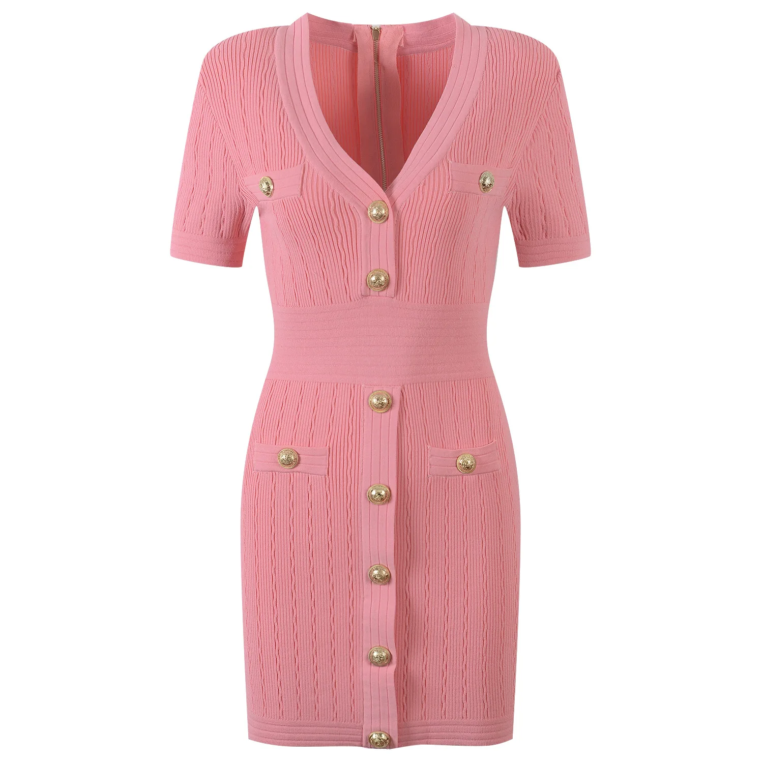 Knitted Dress Women Supplier Short Sleeve Summer Bodycon V-neck Chic Mini Dresses