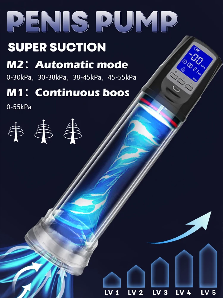 Electric Vacuum Adult Sex Toy Silicone Sleeve Penis Expander for Male Erection Extension Training LED Display Rechargeable view 6