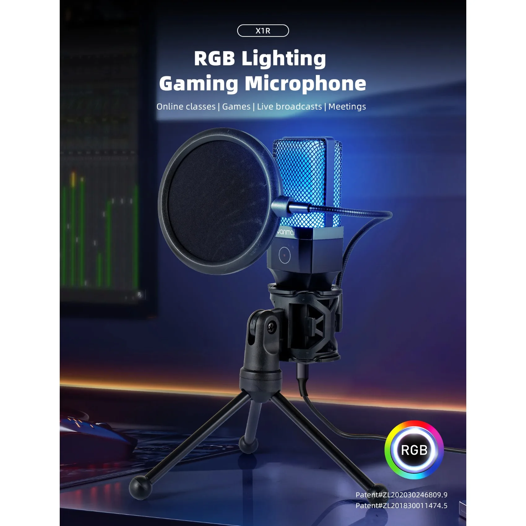 X1R USB Wired Gaming Mic Professional Condenser Microphone for PC Laptop Computer Live Streaming Podcast Studio Gamer Karaoke