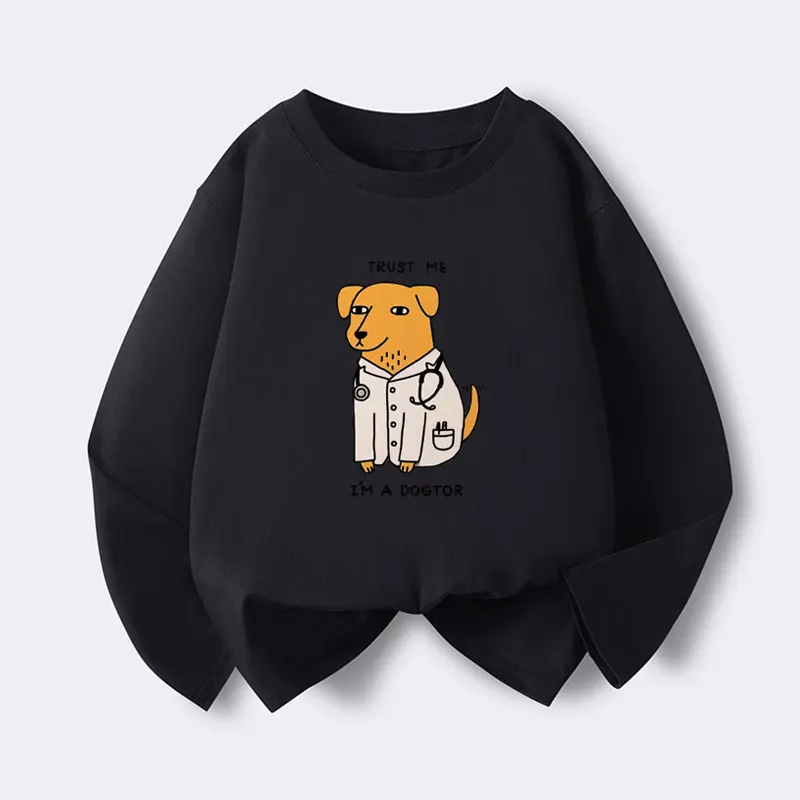 2-12 سنة القطن الفتيان تي شيرت الكرتون تيز 2025 الخريف بلايز الاطفال عادية الكورية طبيب الكلب طباعة طفل الفتيان طويلة الأكمام بلايز