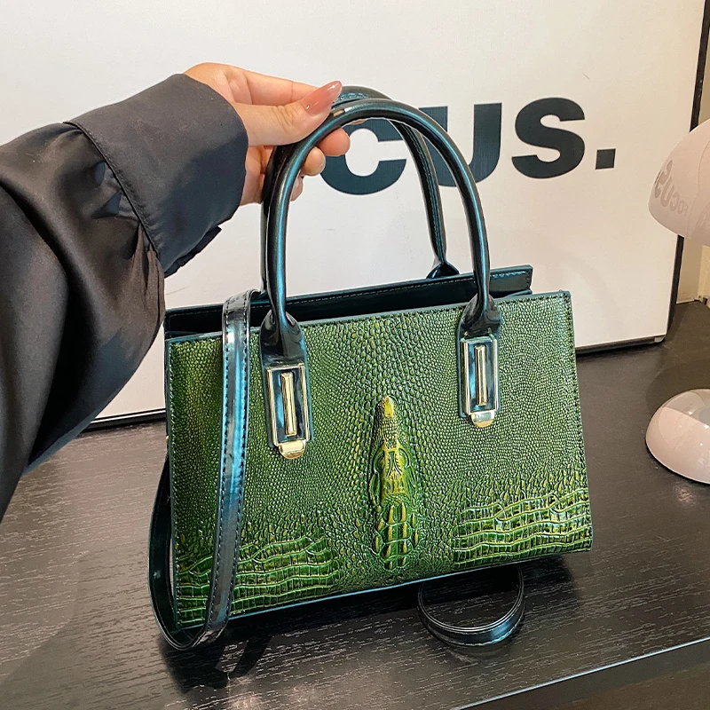 

Luxury Black Khaki Women Bag Pu Leather Handbag Luxury Crocodile Pattern Shoulder Crossbody Bag Female Designer Classic Hand Bag