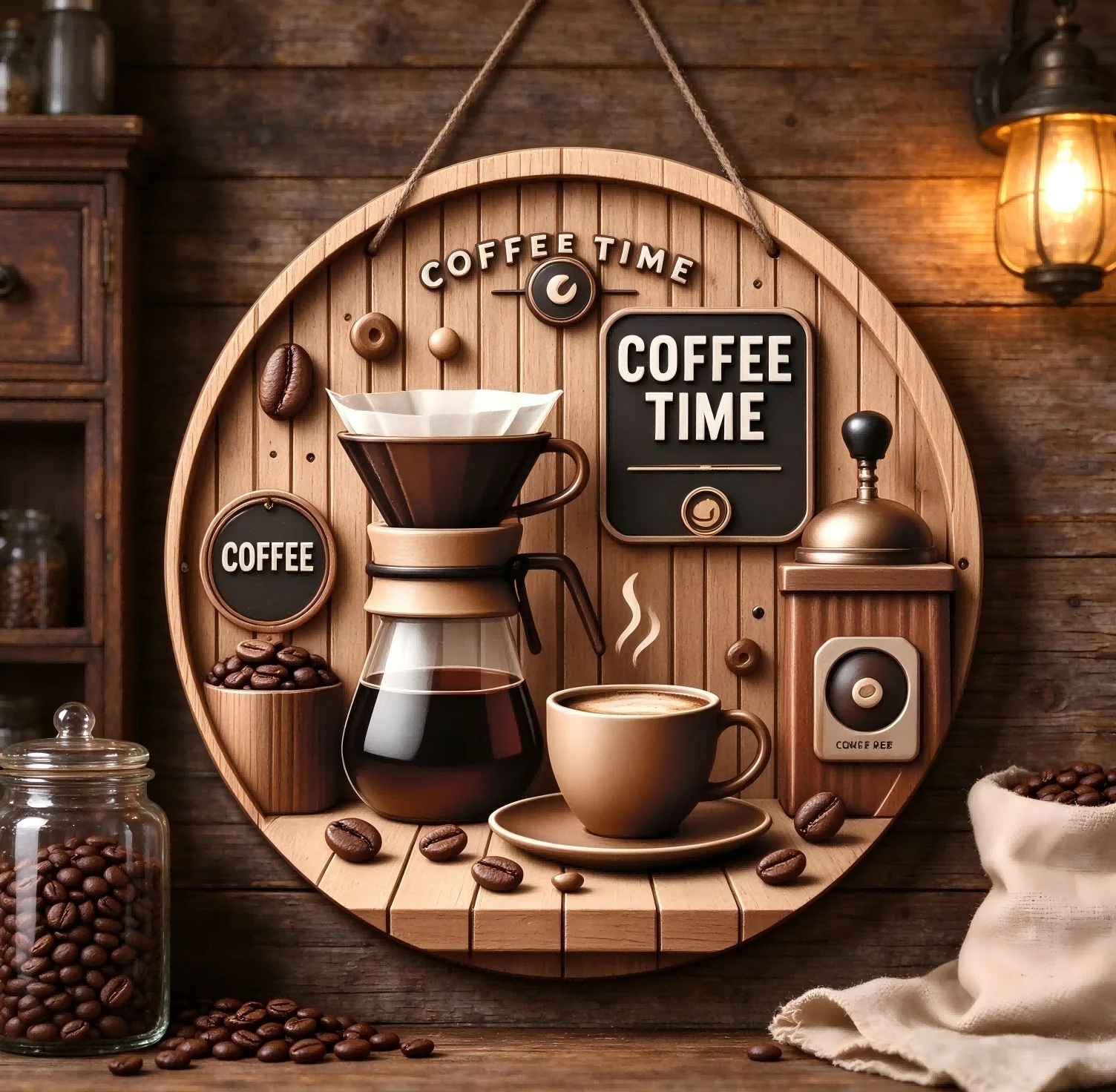 Vintage Kaffeestunden-Wandschild, 3D Holzmaserung Kaffeemaschinen-Dekor, Retro-Küchen-Café-Hängeplakette, Heim-Bar-Kunstgeschenk – Detail 4