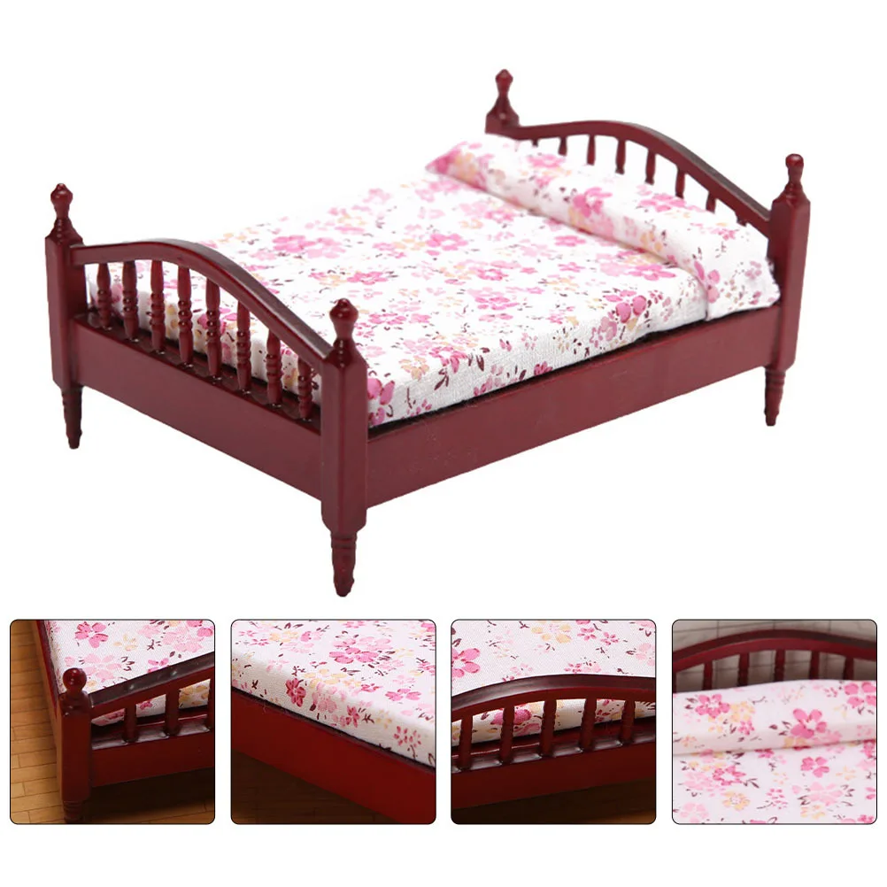 سرير مزدوج مصغر لديكور المنزل الصغير، حرفية عالية الجودة، حجم صغير يدوم طويلاً، خفيف الوزن، سهل التخزين بنفسك