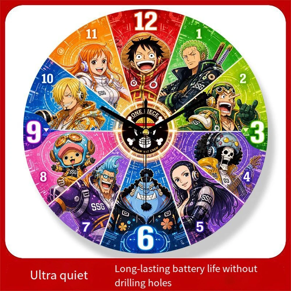 One Piece Luffy Straw Hat Crew Wall Clock Silent Non-Ticking Colorful Quartz Watch Home Decor for Bedroom Living Room Fans Gift view 2