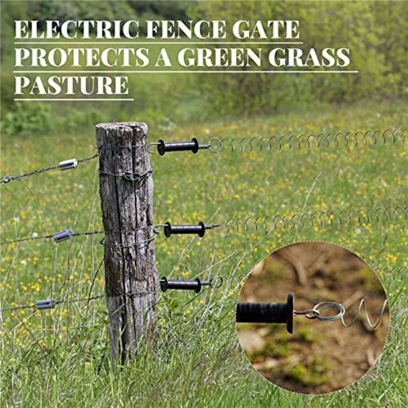 -ABGQ 8 Pieces Electric Fence Gate Handle Kit Electric Fence Gate Kit Anchors Spring Gate Handle Kit