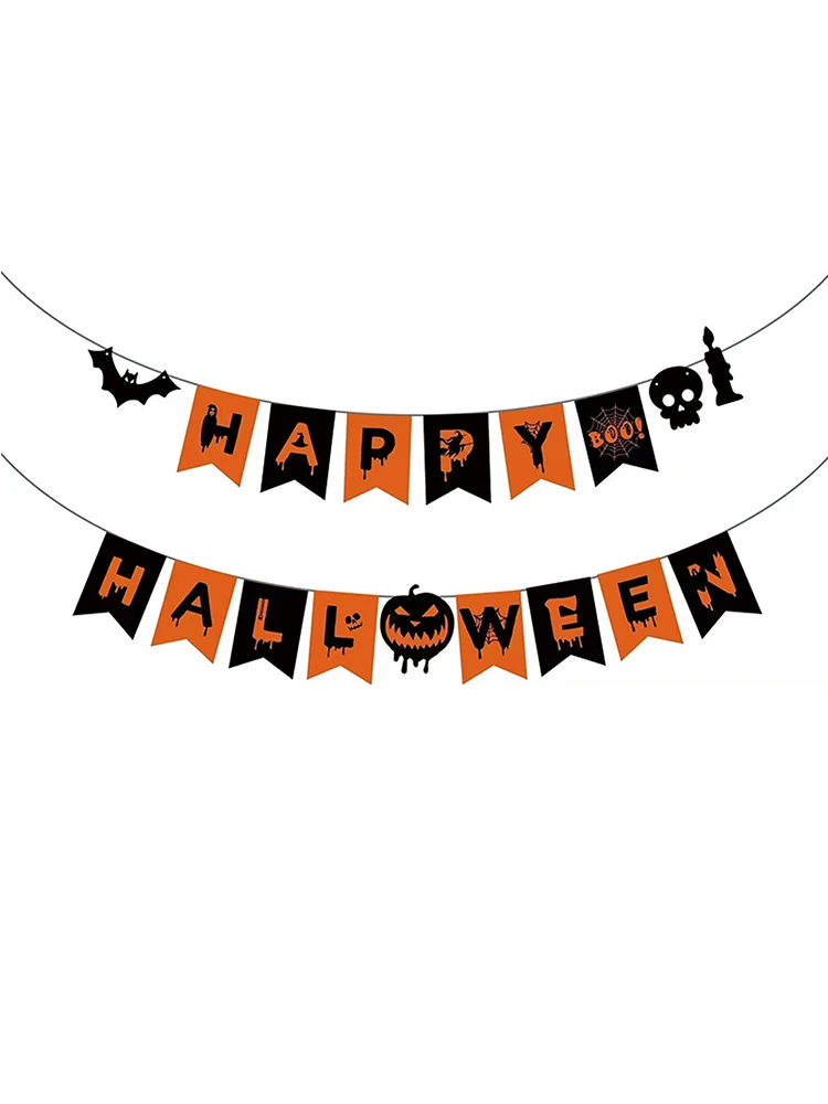 Flagi na Halloween, dekoracje z motywem Halloween, flagi papierowe do dekoracji domu dla rodziny, chłopców, dziewcząt, z motywami z kreskówek, czarownica, nietoperz, dynia. — 2