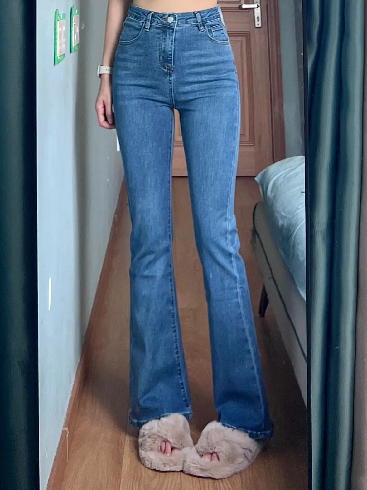 High Waist Bell Bot Jeans Women's Elastic Slimming Cotton Stretch Denim Pear ape Body Fit Floor Length Pants Autumn New ...