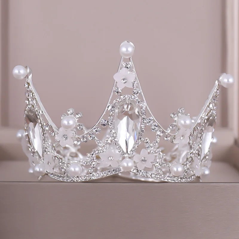 Crystal Pearl Round Crown Tiara Rhinestone Prom Diadem Crown For Women Bridal Wedding Hair Accessories Jewelry Crown Tiara Gift