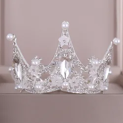 Crystal Pearl Round Crown Tiara Rhinestone Prom Diadem Crown For Women Bridal Wedding Hair Accessories Jewelry Crown Tiara Gift
