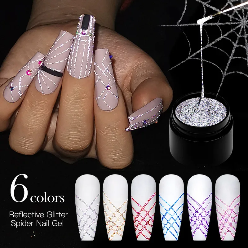 Reflective Glitter Spider Gel Nail Polish Drawing Painting Wire Line Gel For Nail Art DIY Liner Swirl Nail Design Nail Supplies
