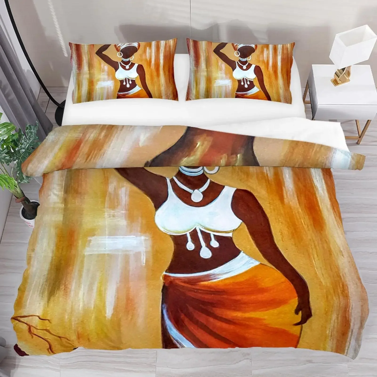 

African Woman Bedding Set Vintage Africa Country Duvet Cover Set Single/Twin/Queen/king Size Boho Style Exotic Nation