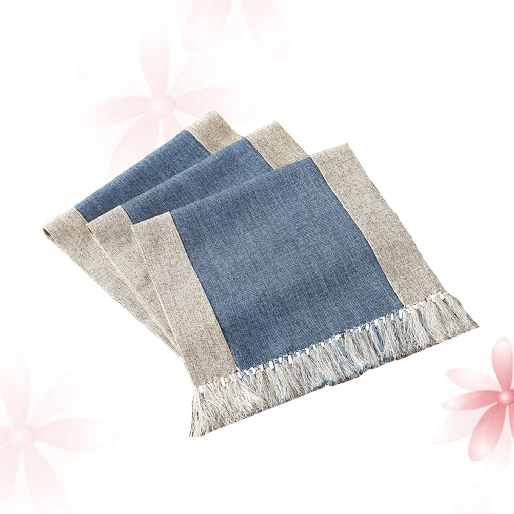 

1Pcs Cotton Linen Tassel Tablecloth Dark Blue Retro Style Household Thick Wear-Resistant Table Cover 38x200cm Table Flag