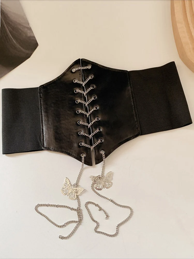 cummerbund Decorative Corset Women Underbust Luxury Designer Tunic Leather Ladies Punk Chain Vintage Dress Waist Belts PJ458