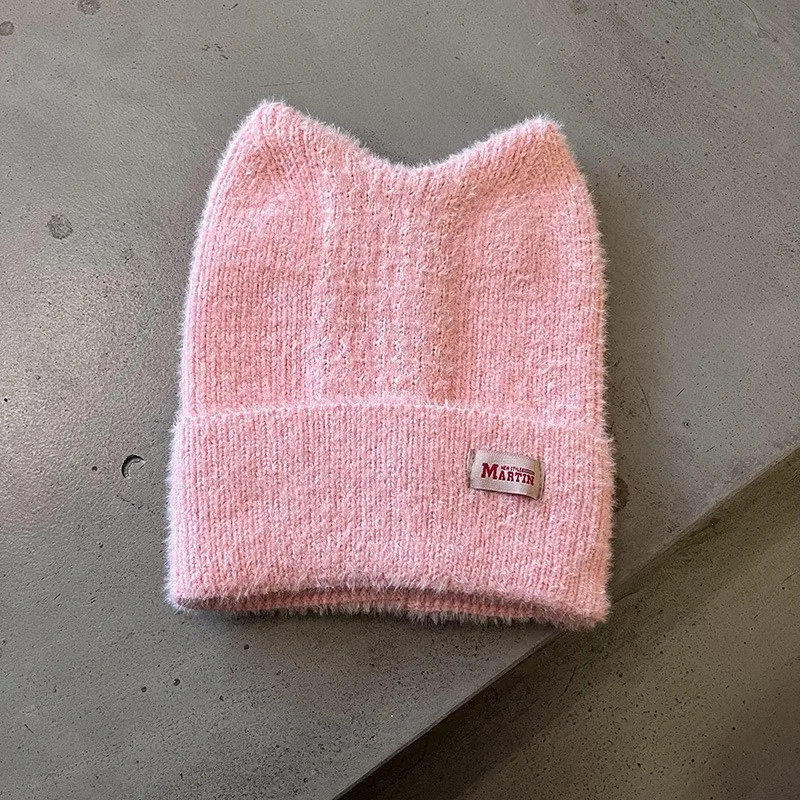 

Pink Cat Style Fur Furry Plush NEW Women's Girls Outdoor Knitted Winter Hat Women Lady Warm Caps Soft head Beanie Knitting Cap