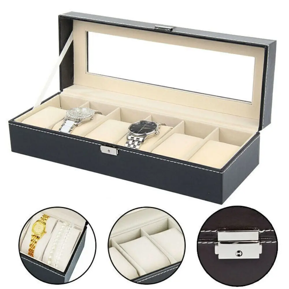Luxus 6 10 12 Gitter Uhren box schwarz pu Leder Uhr Display Box Schmuck Aufbewahrung sbox Verpackungs box Uhr Aufbewahrung sbox