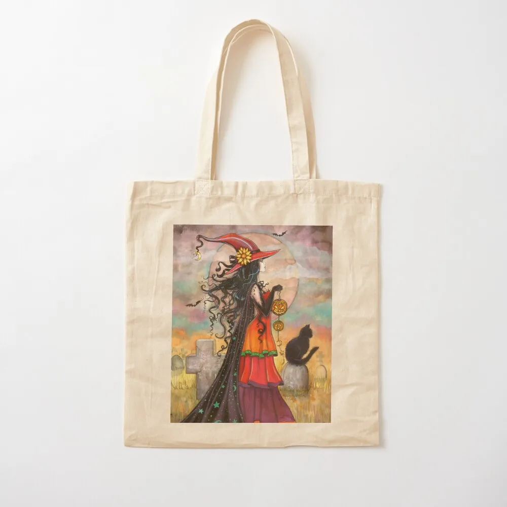 

Witch Way Halloween Witch and Black Cat Fantasy Art Tote Bag great bag tote bag woman Canvas Tote