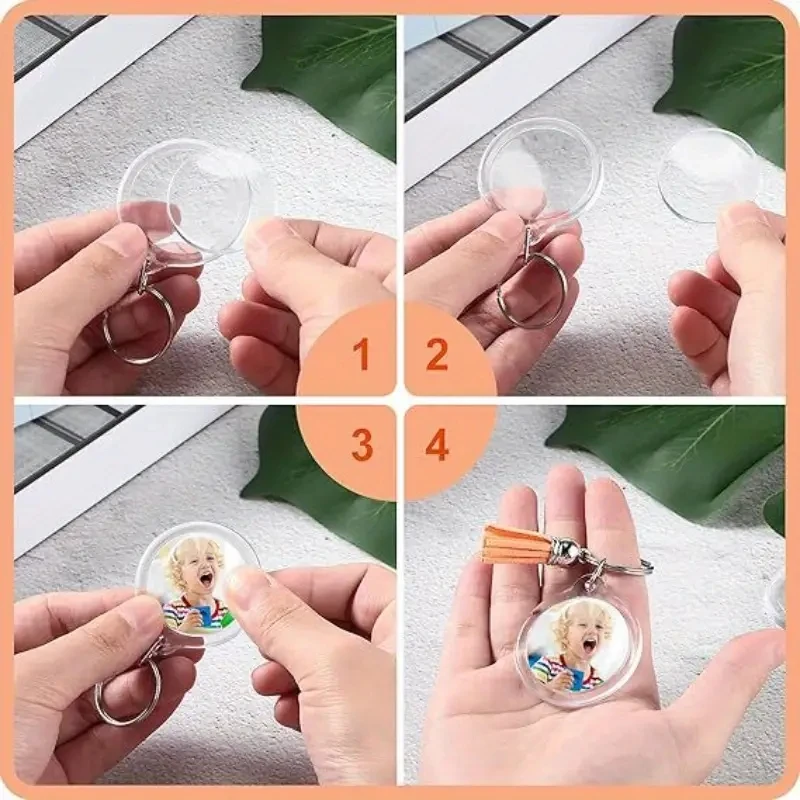 100Pcs Round Blank Acrylic DIY Photo Frame Pendant Keychain Photo Blank Round Photo Frame Colorful Tassel Insert Photo Keychain