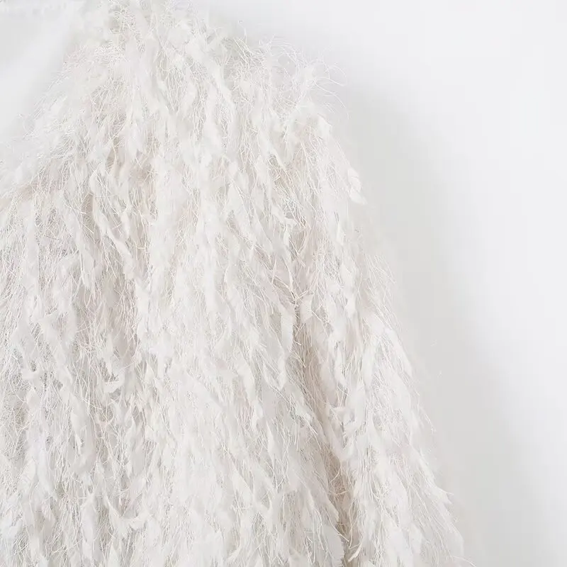 Giacca da pendolare da donna con decorazione in piume, filo metallico, girocollo, cappotto, lavoro d'ufficio, capispalla casual