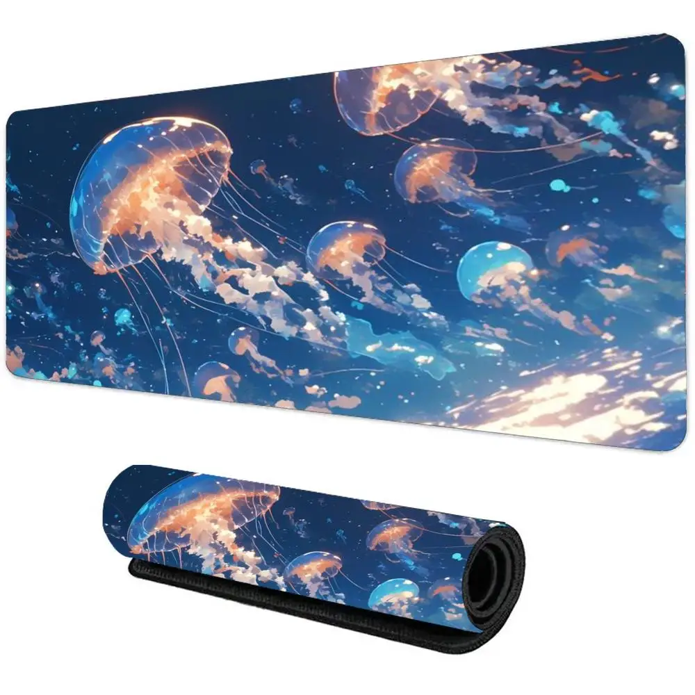 

Large Jellyfish mouse pad XL rectangular desk mat Ocean art poster style office accessorys keyboard PC mousepad rubber Anti-slip