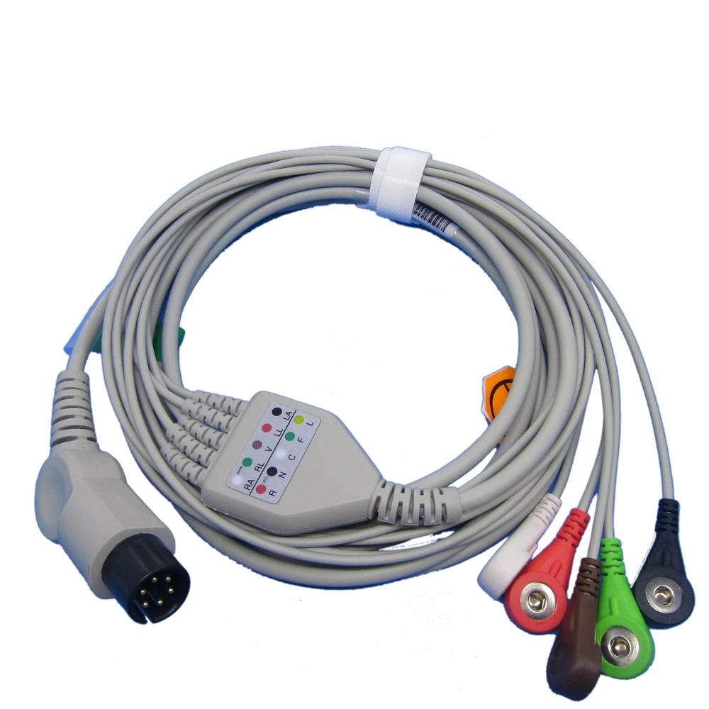 

Цельный кабель для ЭКГ, кабель для ЭКГ Aha, 3 провода, 5 выводов, защелкивающийся зажим, провода для ЭКГ для популярного стиля Din, наружный диаметр = 2,0, Mornitor Machine