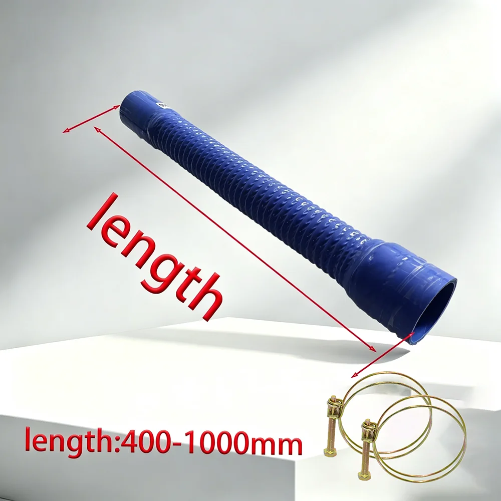 Blue Flexible Variable Diameter Silicone Hose for Car Radiator Intake Pipe with 2 Clamps Inner Diameters 38-60mm