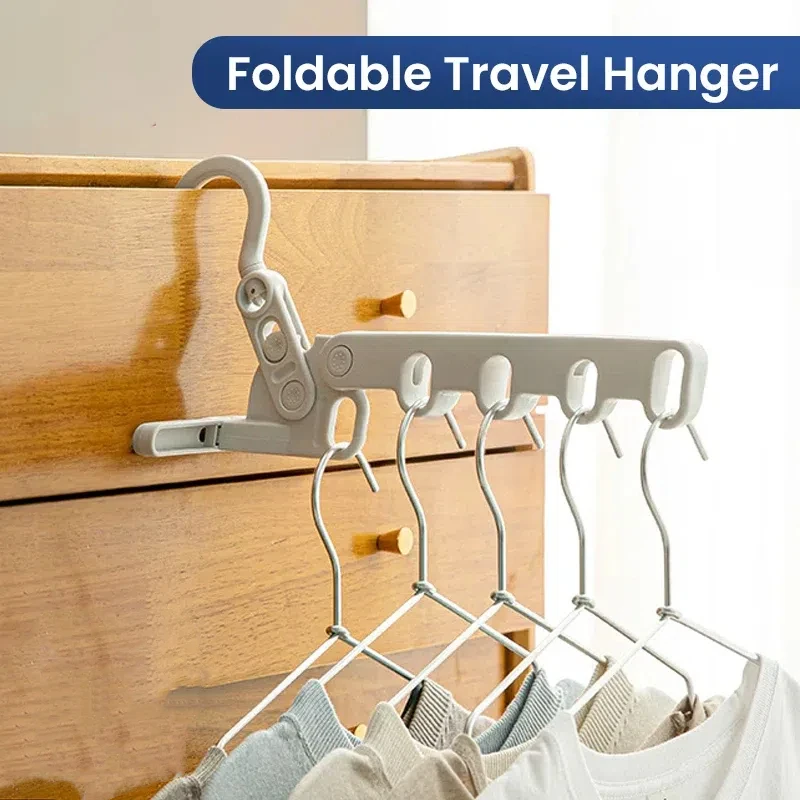 Portable Foldable Travel Hanger Folding Clothes Drying Rack Travel Hangers Hanging Rack with 5 Holes for Hotel Camping Travel