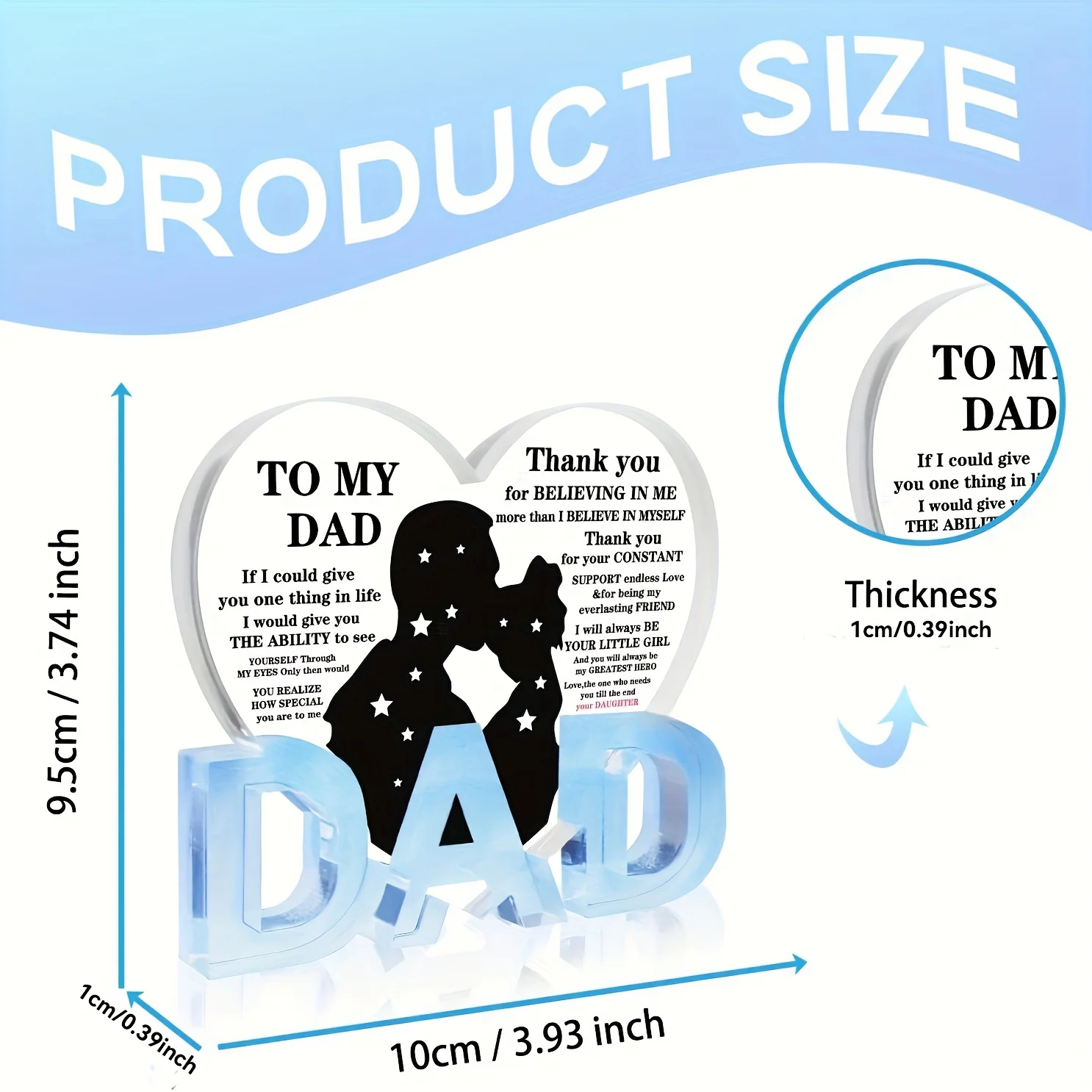 هدايا الأب من الابنة، شكرًا لك، هدايا الأب من الأكريليك على شكل قلب لهدايا عيد الميلاد وعيد الميلاد وعيد الشكر وعيد الأب