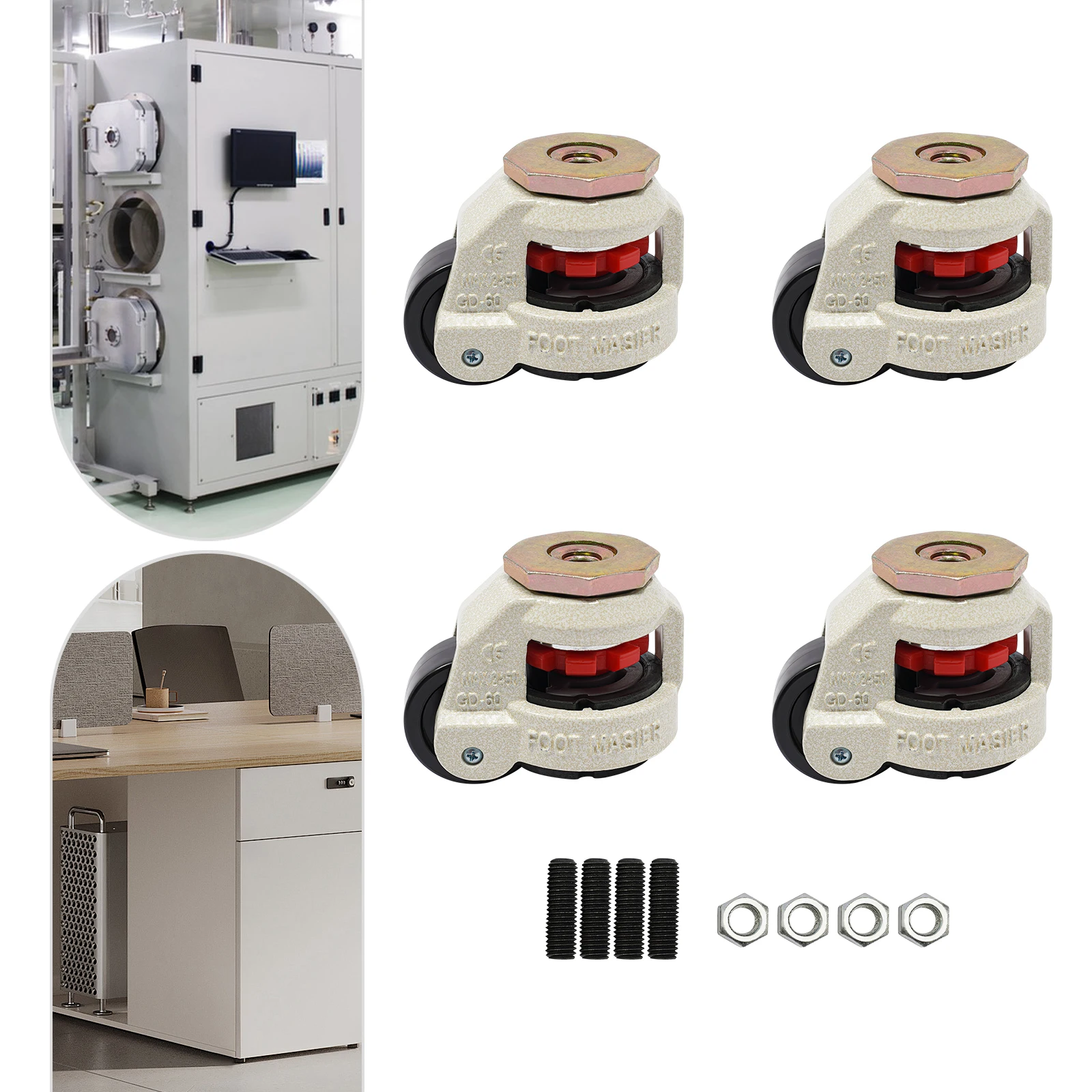 4Pcs Leveling Casters 550LBS Load Nylon Adjustable Machine Wheels with Lock for Furniture Medical Equipment