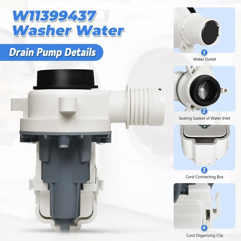 W11399437 Washing Machine Water Drain Pump Compatible For Maytag Whirlpool Kenmore Crosley Washer Replace Part