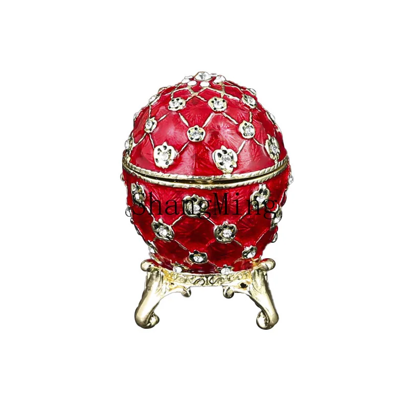 

PYH egg-shaped enamel color diamond jewelry box Easter egg creative ornament flip ring stud earrings storage