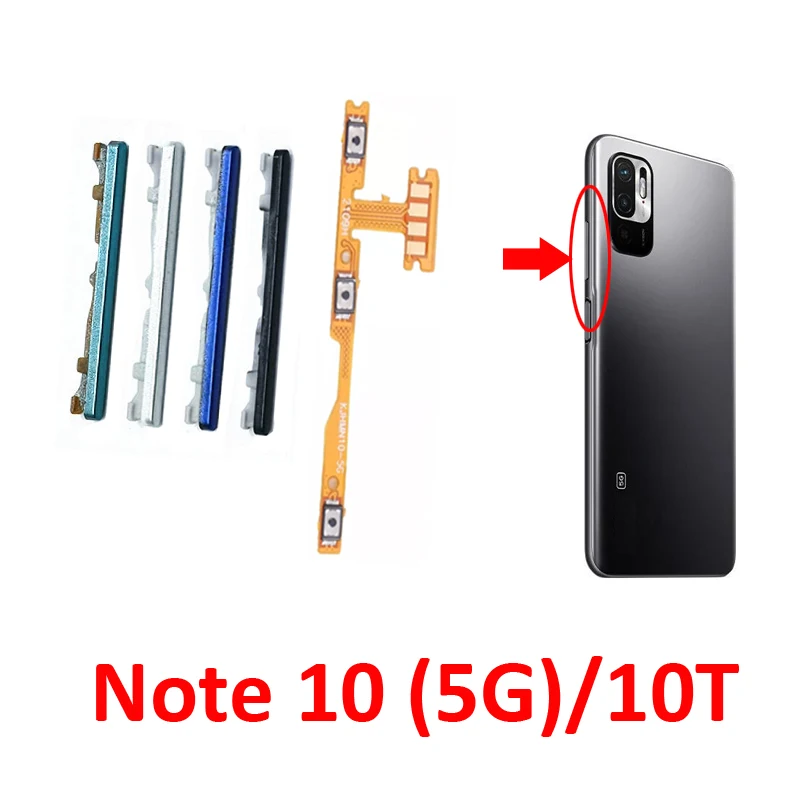 For Xiaomi Redmi Note 10 5G Phone New Outside Volume Button Up Down Key Internal Flex Cable Part For Note 10T 5G