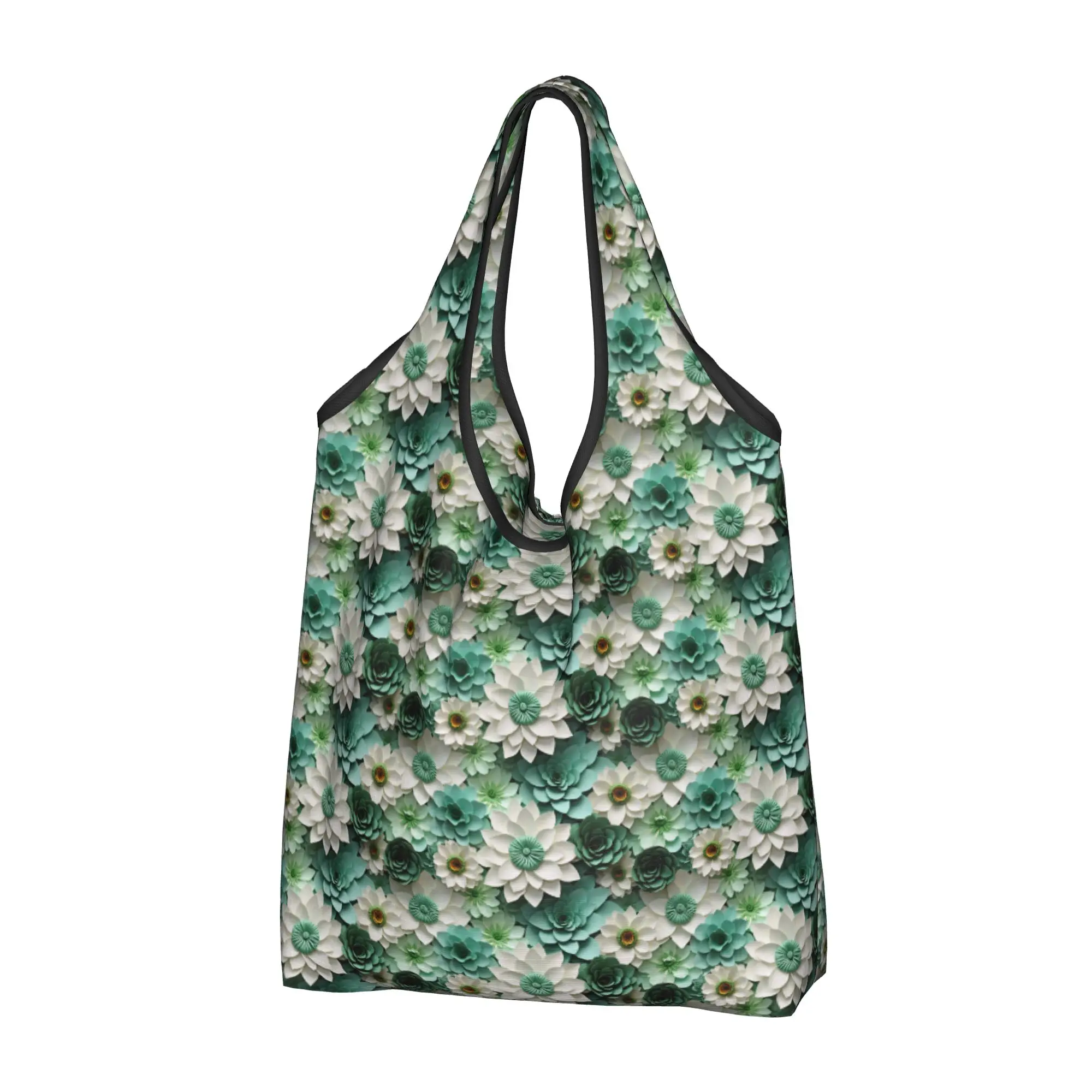 Custom Fashion Trend 3D Flowers Shopping Bags Women Portable Large Capacity Grocery Luxury High 3D Floral Shopper Tote Bags