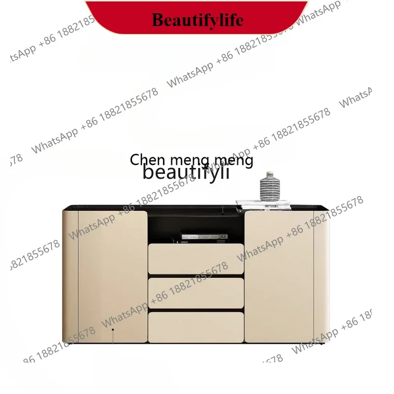 

G153 Modern Minimalist Solid Wood Sideboard Saddle Hard Leather Storage Hallway Wine Cabinet Tea Cupboard drawer furniture