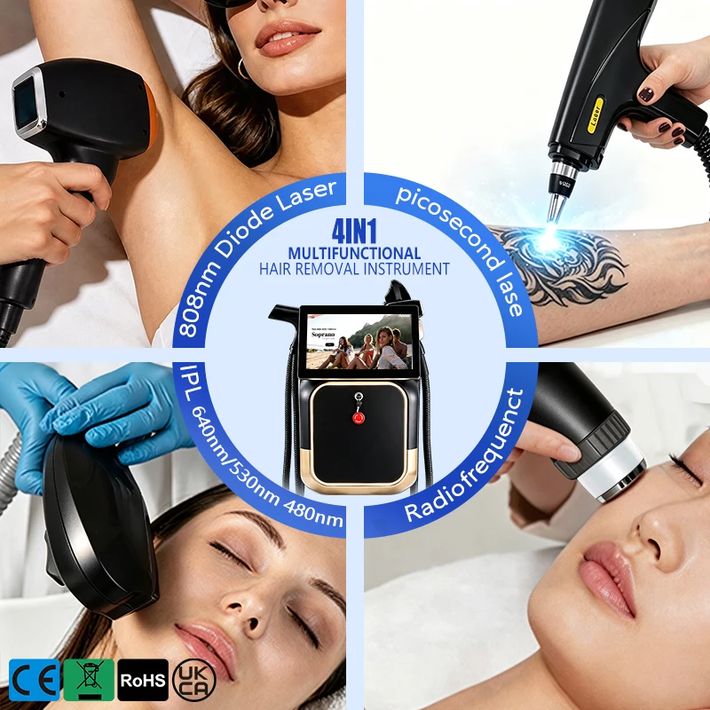 4 IN 1 Multifunctional Beauty Machine 5000W Diode Laser Hair Removal Picosecond Tattoo Eyebrow Remove IPL Photorejuvenation RF S