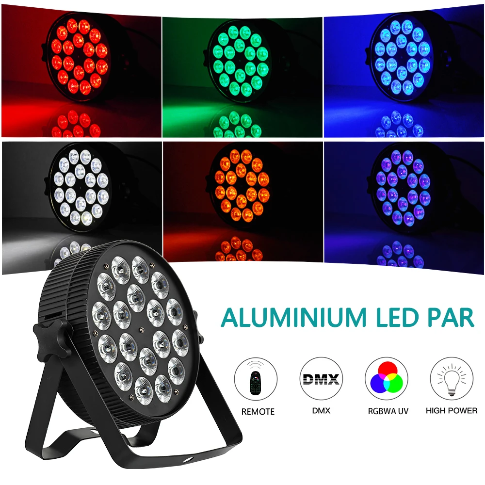 Aluminum Led Par Light 18x18w RGBWA UV 6in1 Slim Flat Par Light DMX512 Professional Stage Lighting Equipment