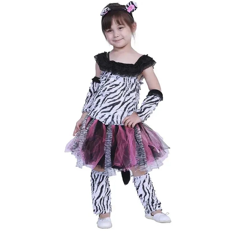 

Girls Zebra Kids Tiger Child Tigress Cosplay Halloween Costume Purim Pink Cat Face Fancy Dress AA0185b;4.f'7;j,3'