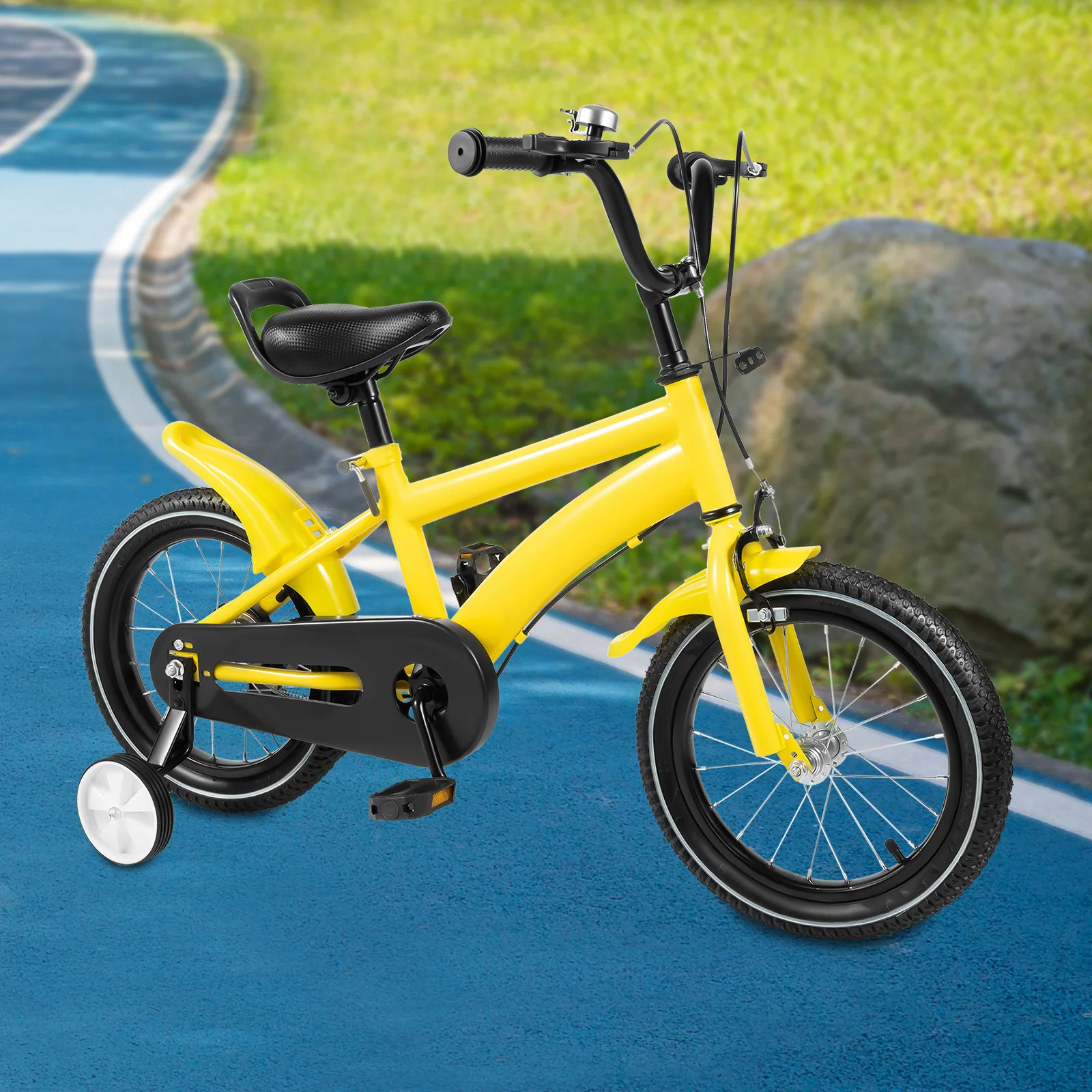 

14-дюймовый детский велосипед, желтое регулируемое сиденье и высота подлокотника, велосипед из углеродистой стали для детей 2-4 лет, езда