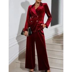 Women's Set Woman 2 Pieces Ladies Elegant Suit Pants Jacket Two Piece Velvet Business Work Wear Double Breasted Sets for Women